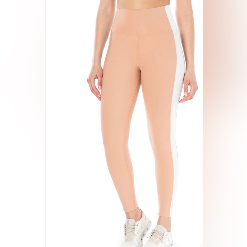 Kyodan Womens Ribbed Leggings Small Petite Peach White Activewear Ladies